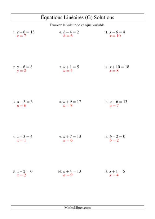 Résolution d'Équations Linéaires -- Forme x ± b = c (G) page 2