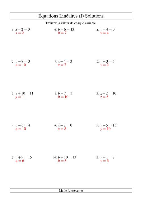 Résolution d'Équations Linéaires -- Forme x ± b = c (I) page 2