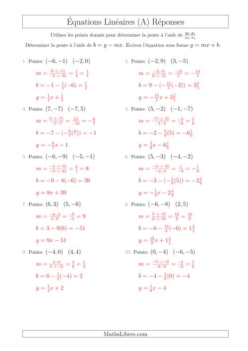 Écrire une Équation Linéaire à Partir des Deux Points (A) page 2