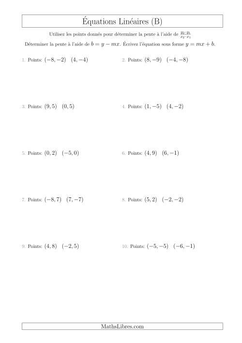 Écrire une Équation Linéaire à Partir des Deux Points (B)