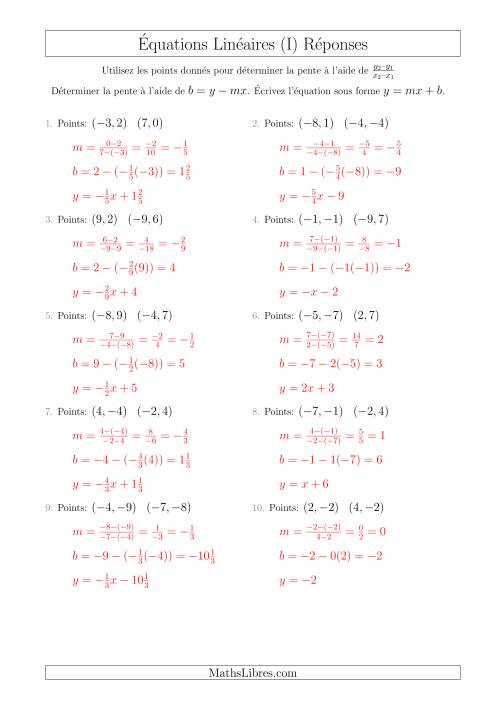Écrire une Équation Linéaire à Partir des Deux Points (I) page 2