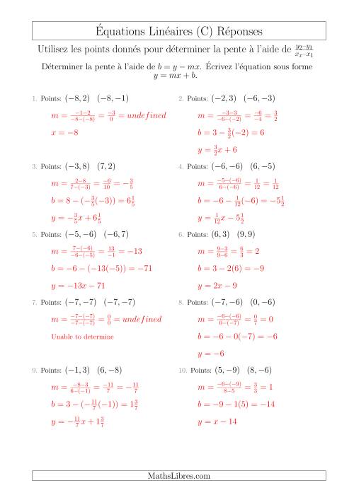 Écrire une Équation Linéaire à Partir des Deux Points (C) page 2