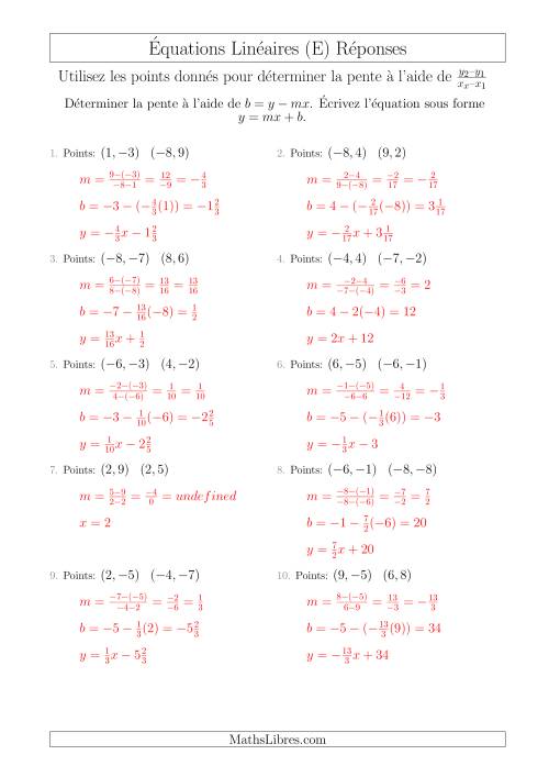 Écrire une Équation Linéaire à Partir des Deux Points (E) page 2