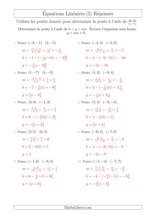 Écrire une Équation Linéaire à Partir des Deux Points (I) page 2