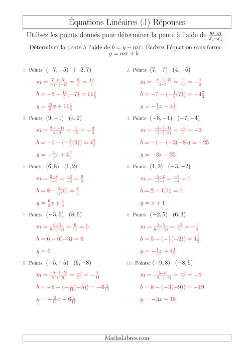 Écrire une Équation Linéaire à Partir des Deux Points (J) page 2