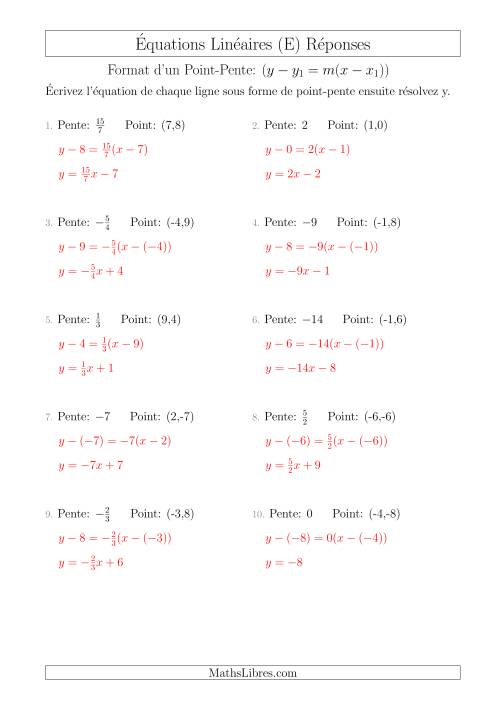 Écrivez une Équation Linéaire à Partir d’une Pente et un Point (E) page 2