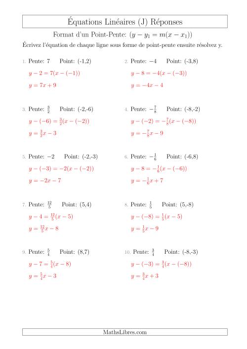 Écrivez une Équation Linéaire à Partir d’une Pente et un Point (J) page 2