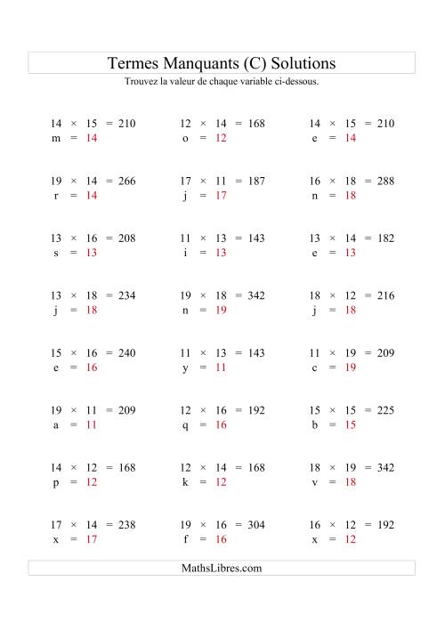Équations avec Termes Manquants (Variables) -- Multiplication (Variation 1 à 20) (C) page 2