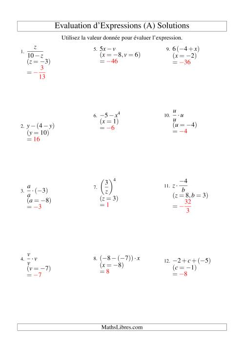 Résolution d'Expressions Algébriques à Deux Étapes avec Deux Variables (A) page 2
