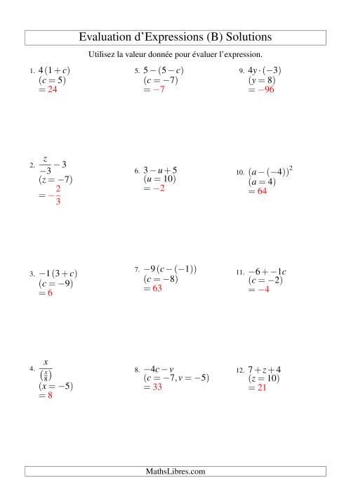 Résolution d'Expressions Algébriques à Deux Étapes avec Deux Variables (B) page 2