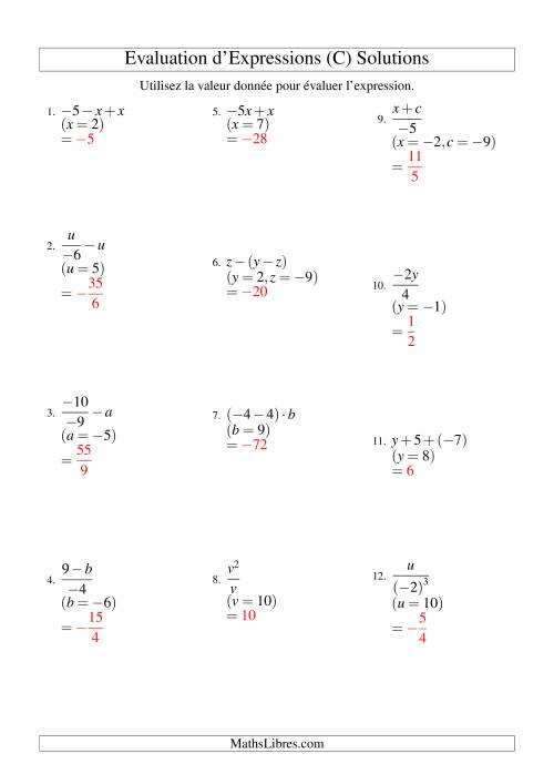 Résolution d'Expressions Algébriques à Deux Étapes avec Deux Variables (C) page 2