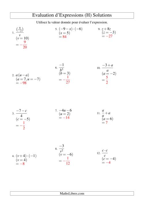 Résolution d'Expressions Algébriques à Deux Étapes avec Deux Variables (H) page 2