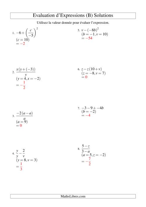 Résolution d'Expressions Algébriques à Trois Étapes avec Deux Variables (B) page 2