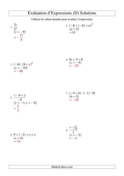 Résolution d'Expressions Algébriques à Trois Étapes avec Deux Variables (D) page 2