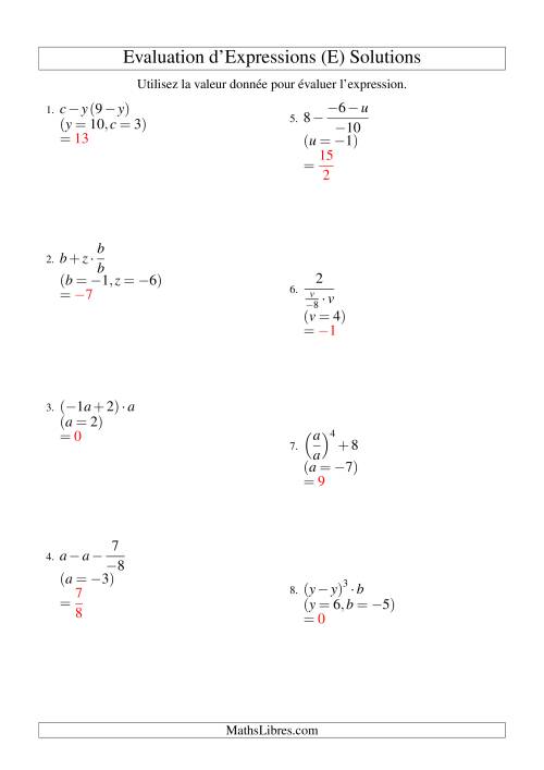 Résolution d'Expressions Algébriques à Trois Étapes avec Deux Variables (E) page 2