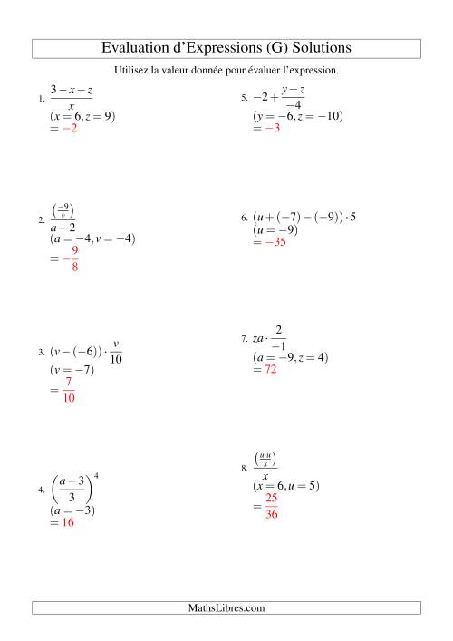 Résolution d'Expressions Algébriques à Trois Étapes avec Deux Variables (G) page 2