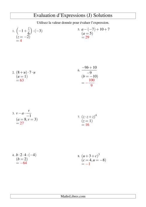 Résolution d'Expressions Algébriques à Trois Étapes avec Deux Variables (J) page 2