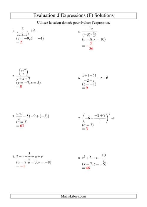 Résolution d'Expressions Algébriques à Cinq Étapes avec Trois Variables (G) page 2