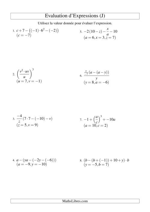 Résolution d'Expressions Algébriques à Cinq Étapes avec Trois Variables (K) page 2