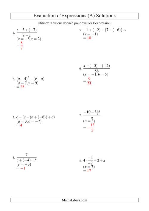 Résolution d'Expressions Algébriques à Quatre Étapes avec Trois Variables (A) page 2