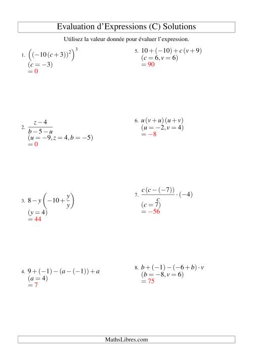 Résolution d'Expressions Algébriques à Quatre Étapes avec Trois Variables (C) page 2