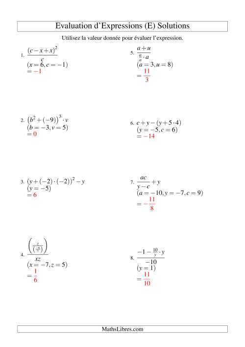 Résolution d'Expressions Algébriques à Quatre Étapes avec Trois Variables (E) page 2