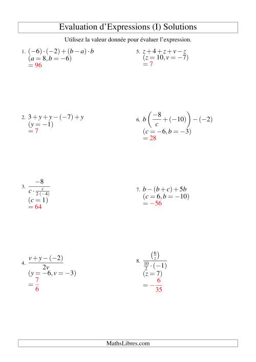 Résolution d'Expressions Algébriques à Quatre Étapes avec Trois Variables (J)