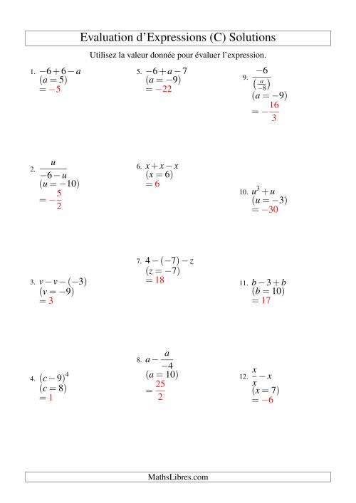 Résolution d'Expressions Algébriques à Deux Étapes avec Une Variable (C) page 2
