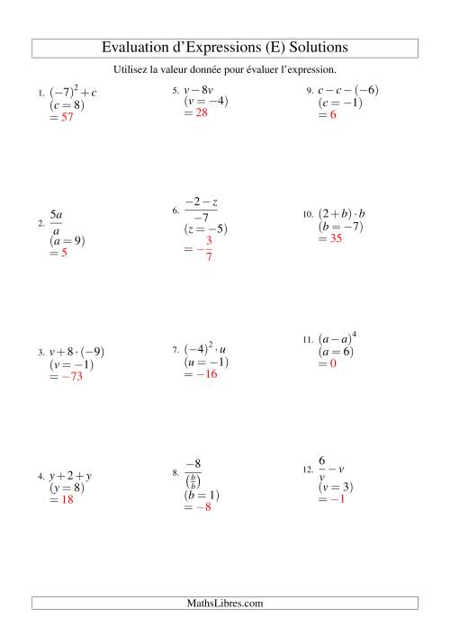 Résolution d'Expressions Algébriques à Deux Étapes avec Une Variable (E) page 2