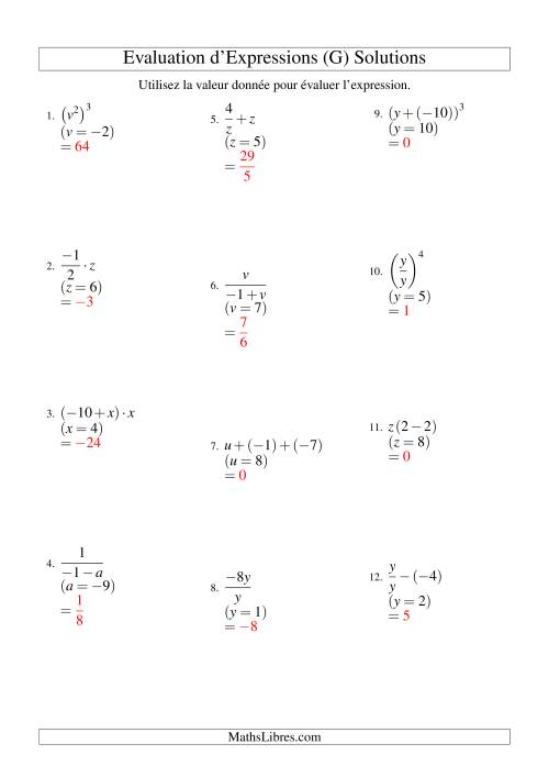Résolution d'Expressions Algébriques à Deux Étapes avec Une Variable (G) page 2