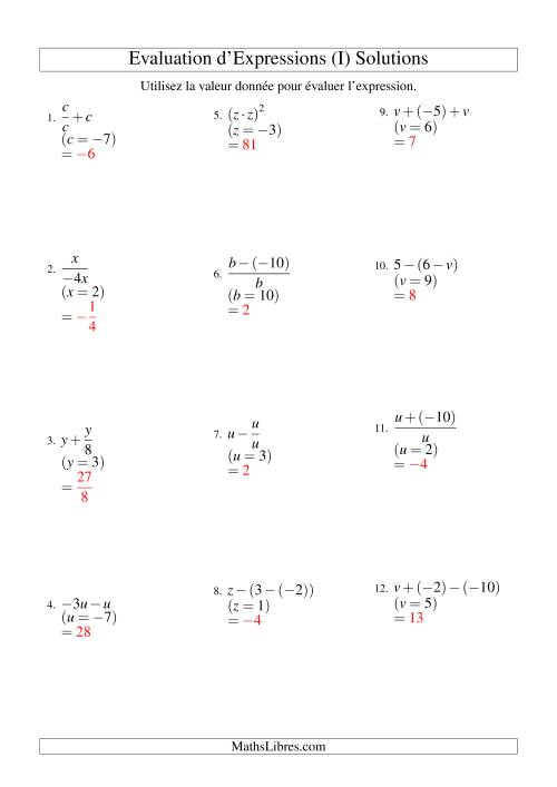 Résolution d'Expressions Algébriques à Deux Étapes avec Une Variable (I) page 2