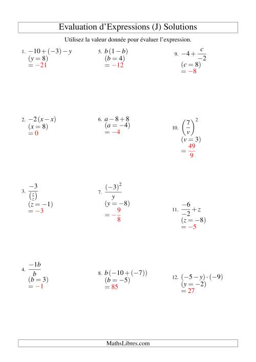 Résolution d'Expressions Algébriques à Deux Étapes avec Une Variable (J) page 2