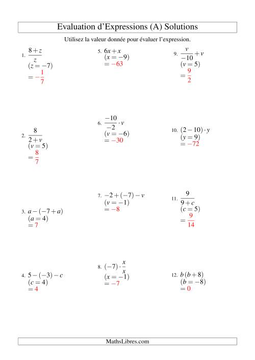 Résolution d'Expressions Algébriques à Deux Étapes avec Une Variable (Sans Exposants) (A) page 2
