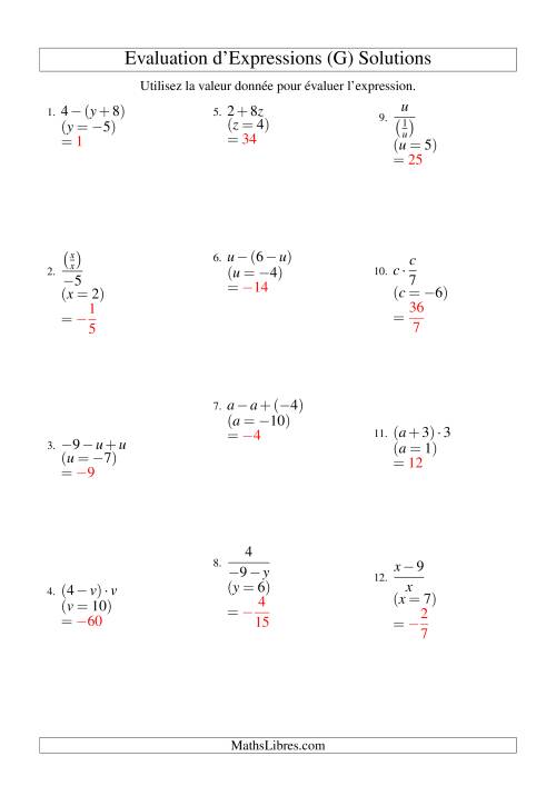 Résolution d'Expressions Algébriques à Deux Étapes avec Une Variable (Sans Exposants) (G) page 2