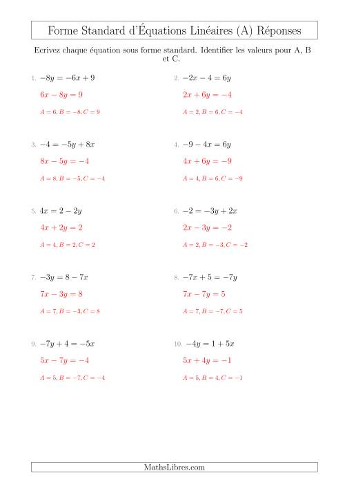 Réécrire des Équations Linéaires Sous Forme Standard (A) page 2