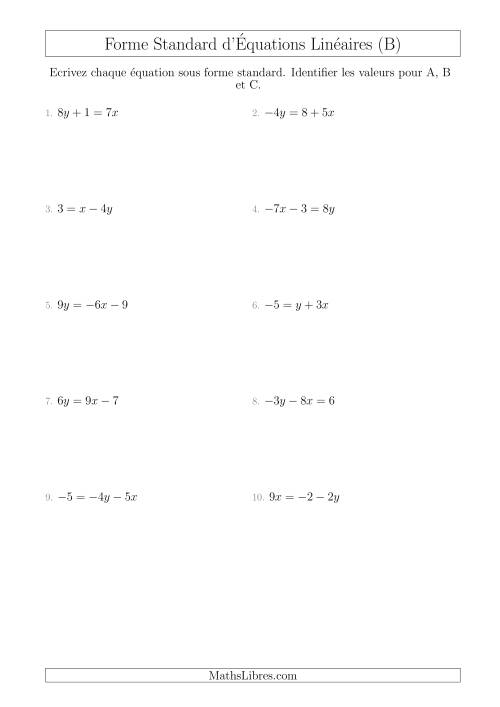Réécrire des Équations Linéaires Sous Forme Standard (B)
