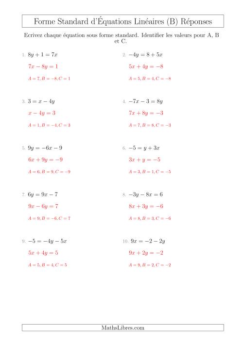 Réécrire des Équations Linéaires Sous Forme Standard (B) page 2