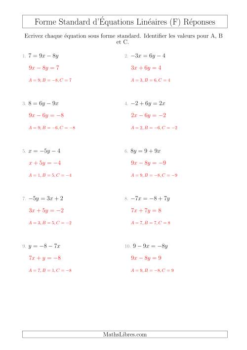 Réécrire des Équations Linéaires Sous Forme Standard (F) page 2