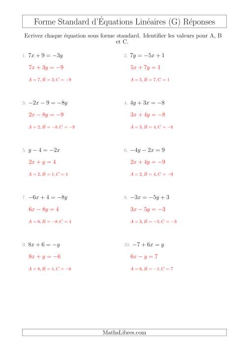 Réécrire des Équations Linéaires Sous Forme Standard (G) page 2