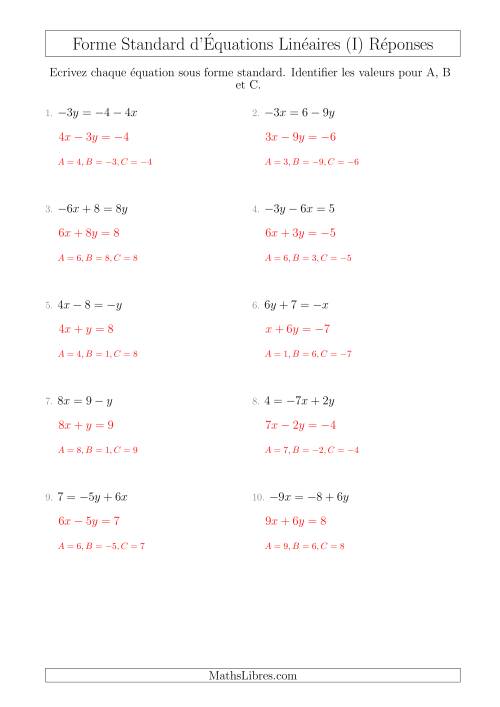 Réécrire des Équations Linéaires Sous Forme Standard (I) page 2