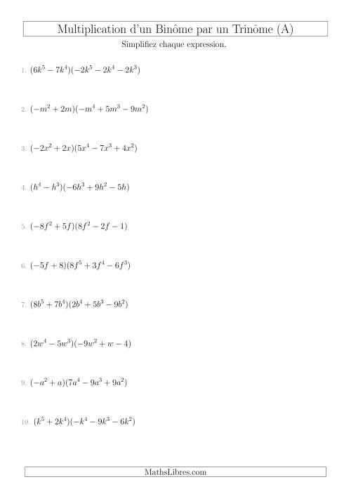 Multiplication d’un Binôme par un Trinôme (A)