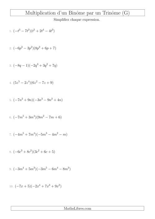 Multiplication d’un Binôme par un Trinôme (G)