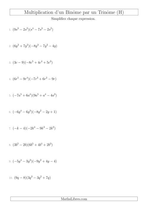 Multiplication d’un Binôme par un Trinôme (H)