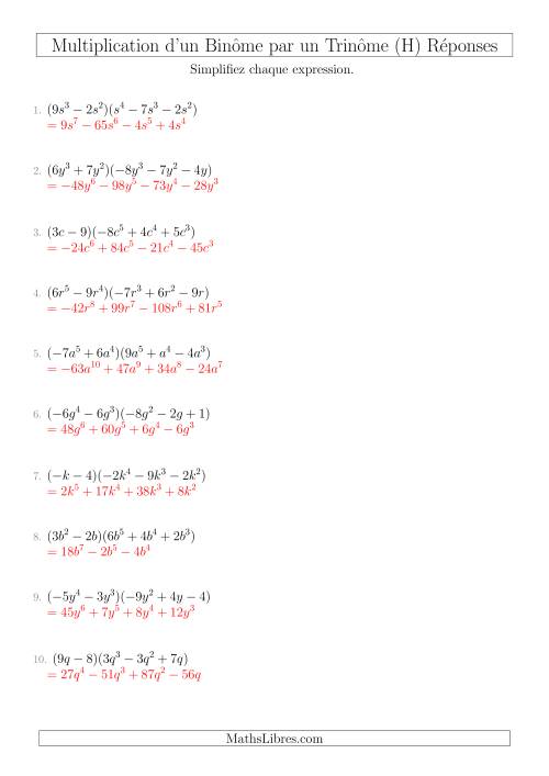 Multiplication d’un Binôme par un Trinôme (H) page 2