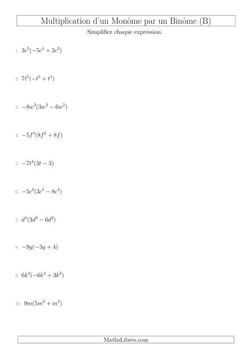 Multiplication d’un Monôme par un Binôme (B)