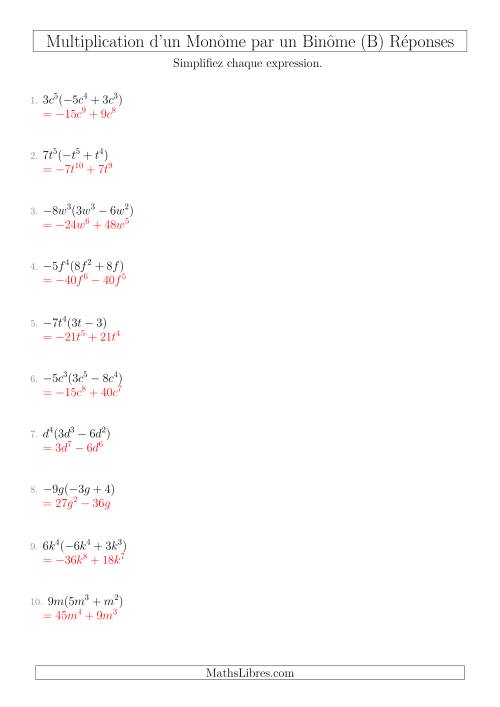Multiplication d’un Monôme par un Binôme (B) page 2