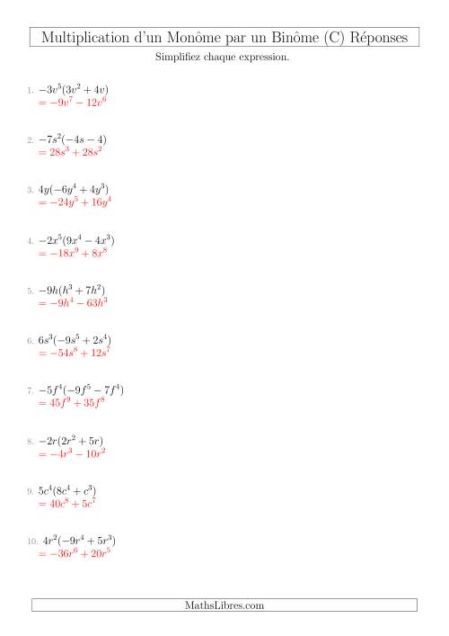 Multiplication d’un Monôme par un Binôme (C) page 2