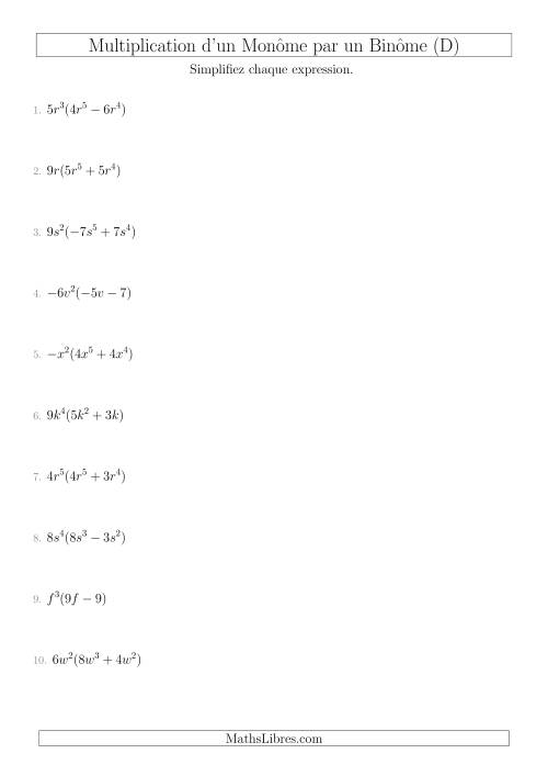 Multiplication d’un Monôme par un Binôme (D)