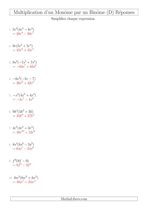 Multiplication d’un Monôme par un Binôme (D) page 2