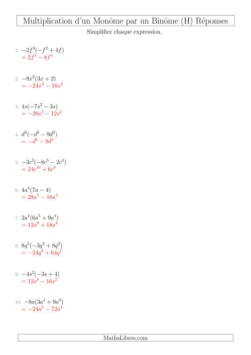 Multiplication d’un Monôme par un Binôme (H) page 2